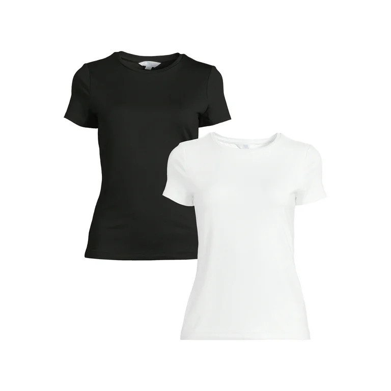 Time and Tru Women's Round Neck Smooth Tee with Short Sleeves, 2-Pack, Sizes XS-XXXL | Walmart (US)