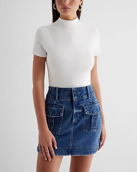 Supersoft Fitted Mock Neck Short Sleeve Bodysuit | Express