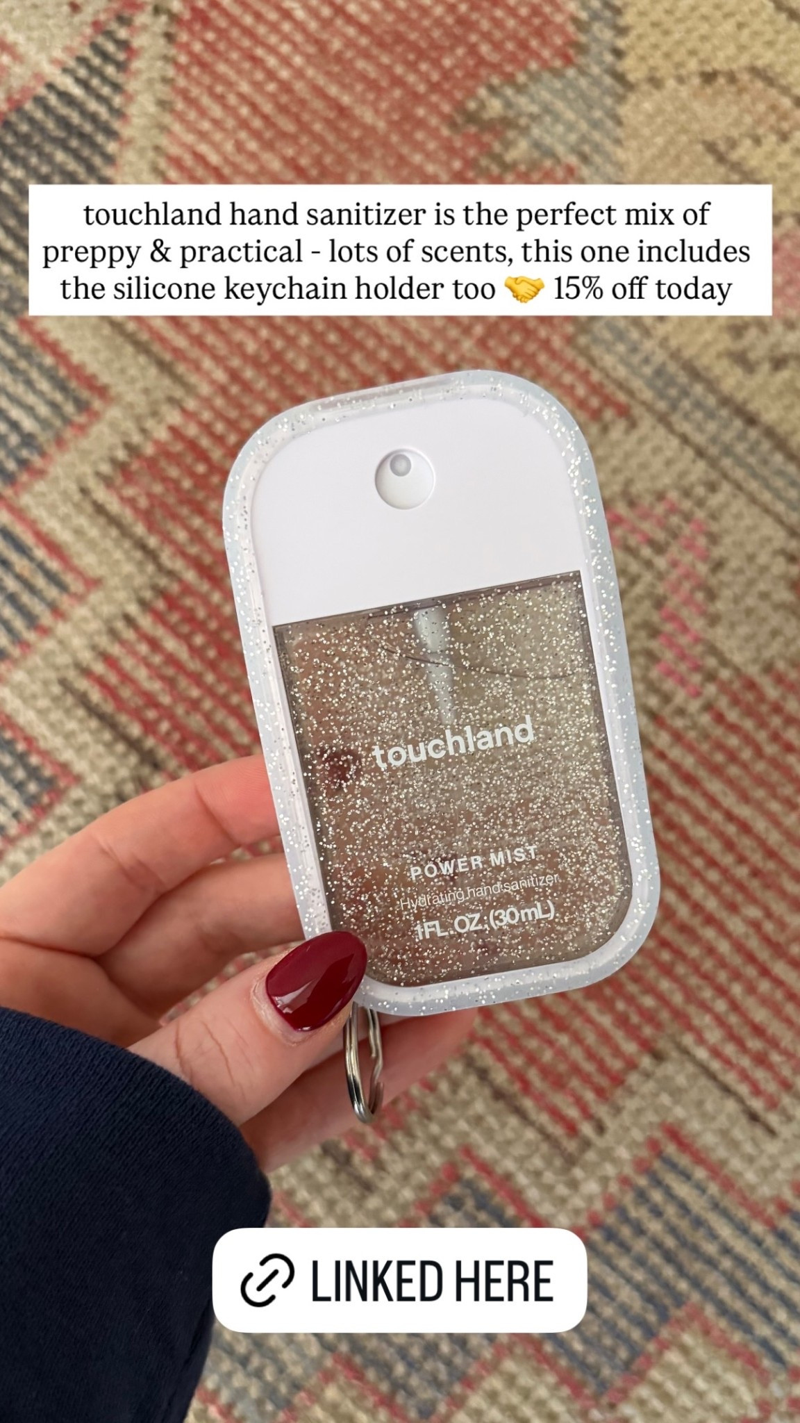touchland hand sanitizer is the perfect mix of preppy & practical - lots of scents, this one includes the silicone keychain holder too 🤝 15% off today

#LTKGiftGuide #LTKHoliday