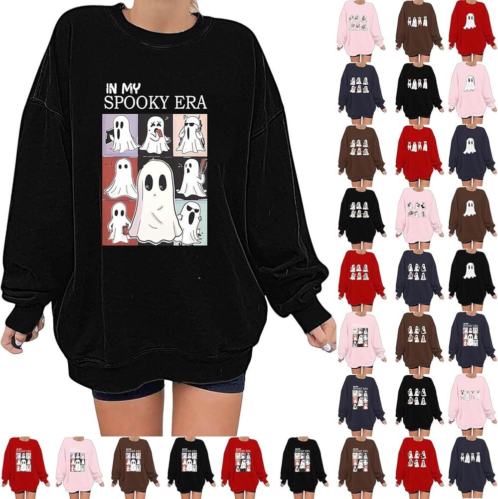 IN MY SPOOKY ERA Women Halloween Sweatshirts Ghost Graphic Shirts Long Sleeve Pullover Tops Gothi... | Amazon (US)