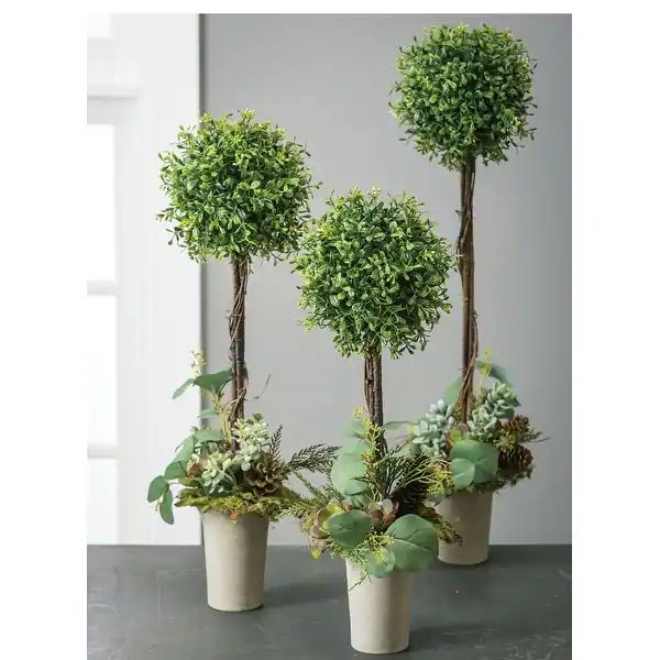 Sullivans Artificial Set of 3 Boxwood Topiary Tree 22"H, 25"H & 30"H Green | Bed Bath & Beyond
