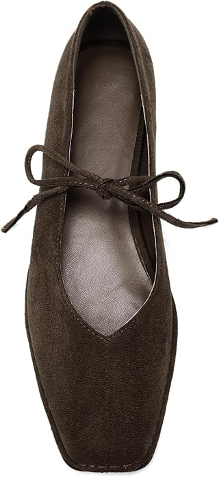Lace Up Square Toe Ballet Flats for Women Cute Bow Slip On Mary Jane Flats Casual Ballerina Shoes | Amazon (US)