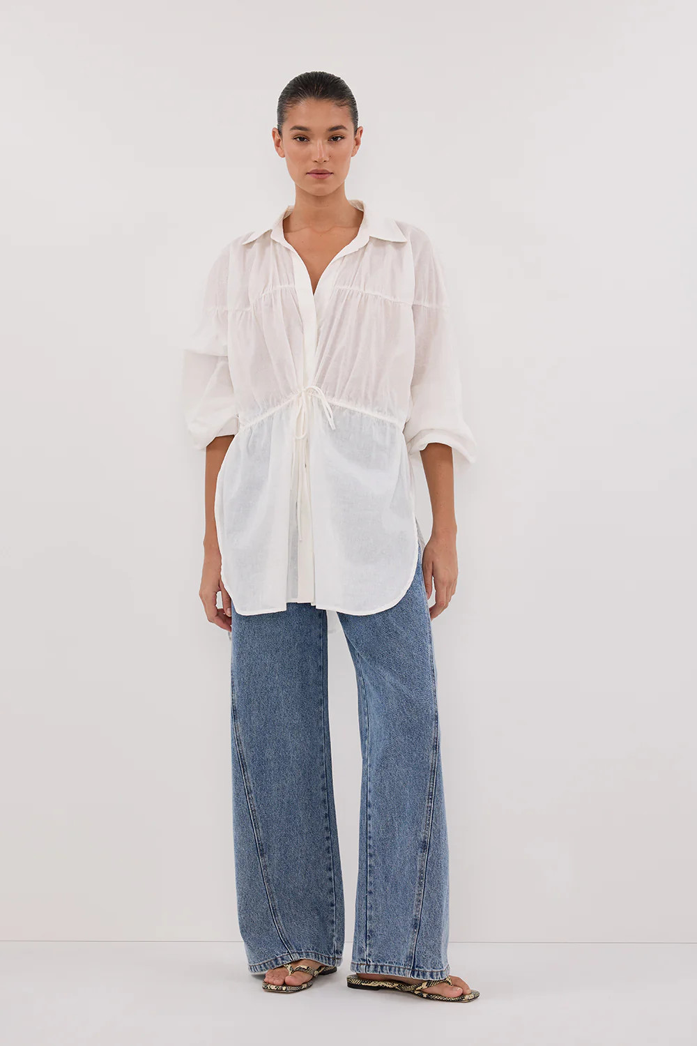 FLOYCE WHITE LINEN LONG SLEEVE TOP | DISSH