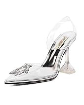 wetkiss Women's Clear Heels Shoes, Crystal Rhinestones Slingback Wedding Shoes Pointed Toe High Heel | Amazon (US)