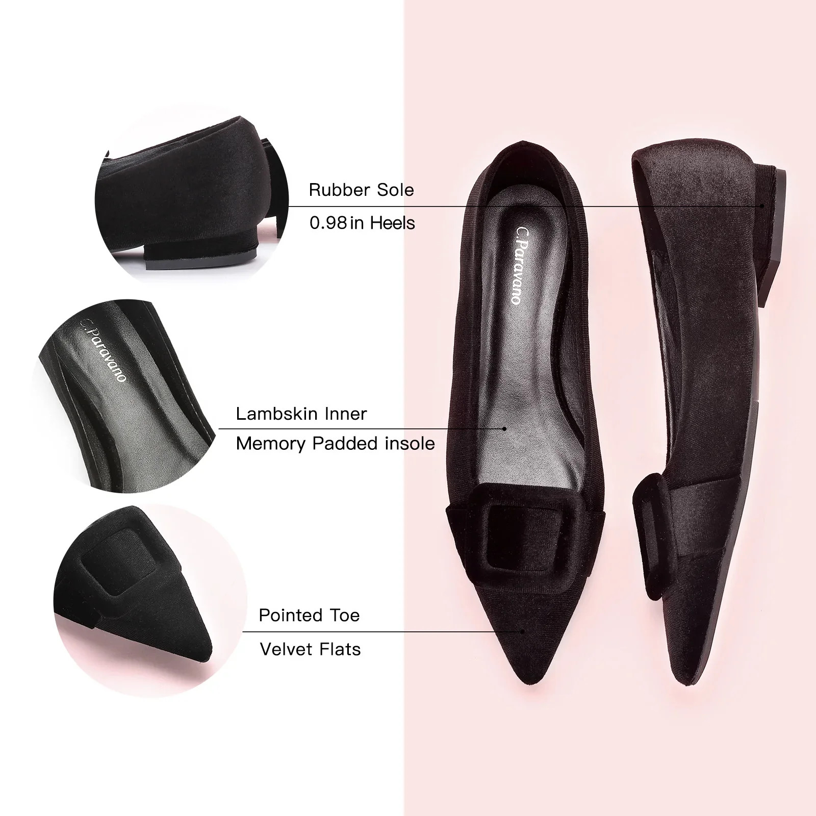 Square Buckle Velvet Flats (Aida) | C.Paravano | cparavano