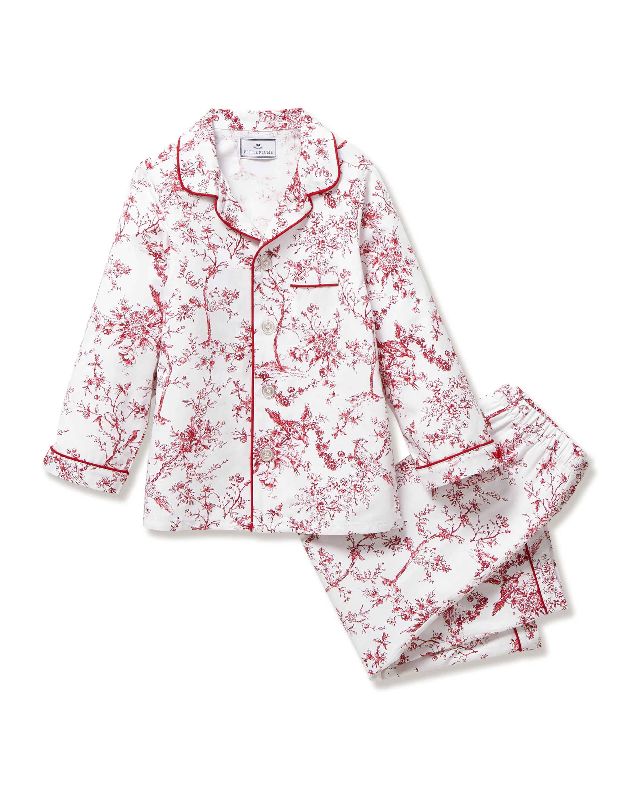 Kid's Twill Pajama Set in Red Timeless Toile | Petite Plume