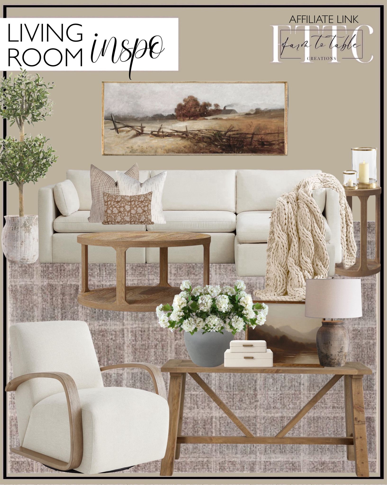 Living Room Inspo. Follow @farmtotablecreations on Instagram for more inspiration.

Angela Rose x Loloi Ember Fog / Dove Area Rug. CHITA Oversized Modular Sectional Fabric Sofa Set. Castalia Round Natural Wood Coffee Table - Threshold. Olive double topiary. Weathered Handcrafted Terracotta Vases. Bentwood 59'' Solid Wood Console Table. White Shagreen Box. Smokey Slate Large Clay Table Vase. 25" Faux Snowball Flower in Cream/Green. Modern Cottage Vibe Pillow Cover Set Hackner Home. Castalia Round Accent Table Natural Wood. Thornton Table Lamp. Long Landscape Painting, Farmhouse Print, Vintage Panoramic Painting, Horizontal Wall Art Print. Vintage Moody Lake Painting. Daphne Hurricane. CHITA Swivel Accent Chair, Modern Arm Chair for Living Room, Linen in Fabric with Grey Wood Arm. Living Room Inspo. Living Room Inspiration. Coffee Table. Round Coffee Table. Amazon Home Finds. 



#LTKFindsUnder50 #LTKSaleAlert #LTKHome