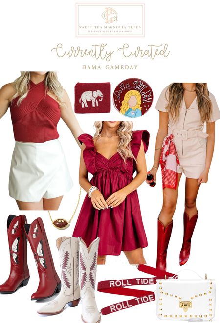 ROLL TIDE!! 🐘♥️ Alabama Gameday attire!! Of course works for other schools with the same team colors! Includes clear bag, gameday buttons, beaded bag strap, and cowboy boots

#Bama #Alabama #Gameday #CrimsonGameday #BlackGameday

#LTKU #LTKBacktoSchool #LTKSeasonal