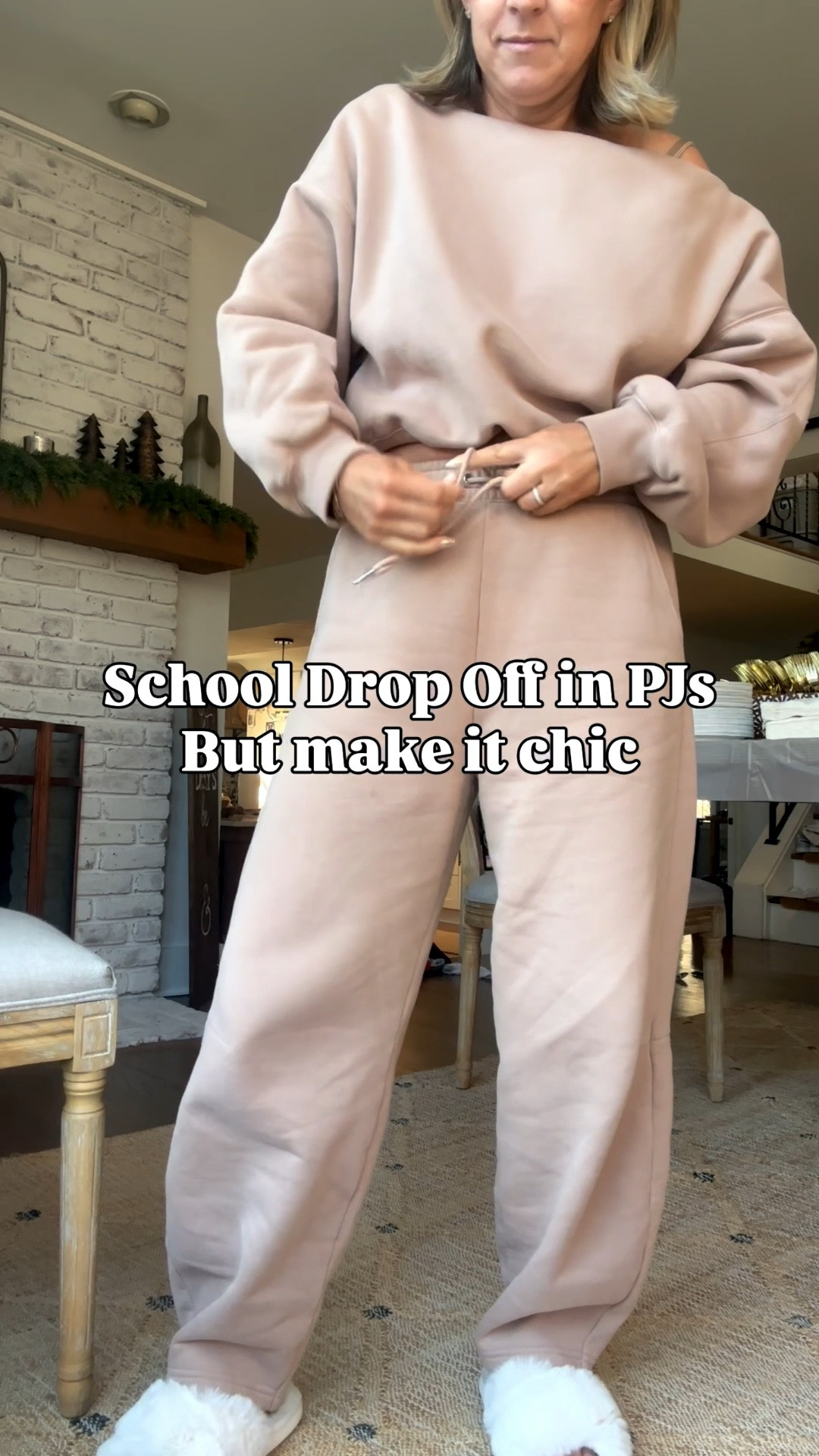 I may or may not have slept in this and wore this set all day around the house because it looks so chic and it’s so comfortable. I just swapped out my slippers for my faux UGGs and my feet stayed warm. I finished it off with a statement wrap coat from Aritzia, but I did link nearly identical from Quince and I do own both. I finished it off with a pair of Amazon sunglasses that look designer and a little Gucci bucket bag. I am in a medium in everything! Stay cute my friends! 

#LTKgrwm #LTKootd #LTKmomlife