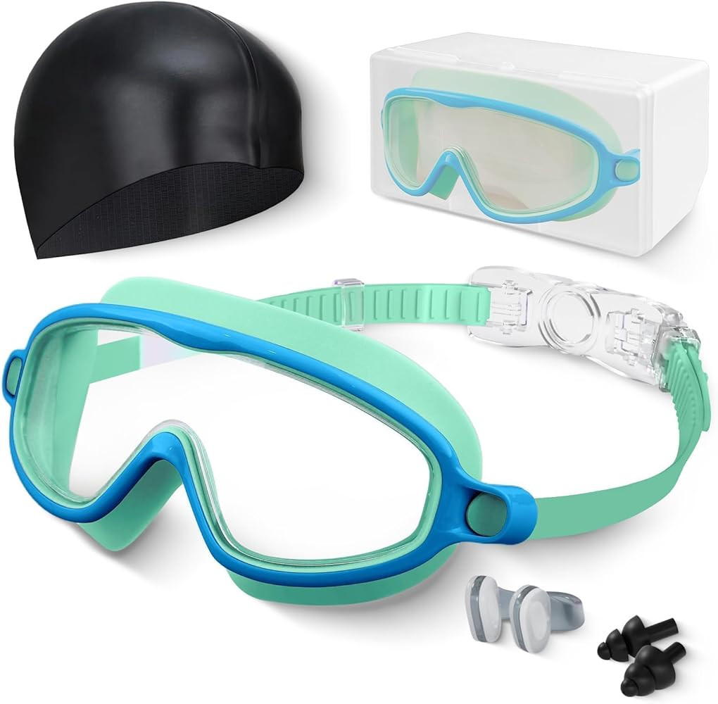 Kids Swim Goggles, Anti-fog, UV Protection and Wide View Swimming Goggles & Swim Cap for Age 3-15... | Amazon (US)