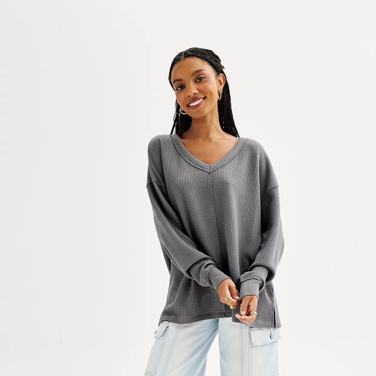 Juniors' SO® V-Neck Pullover Tunic Sweater | Kohl's