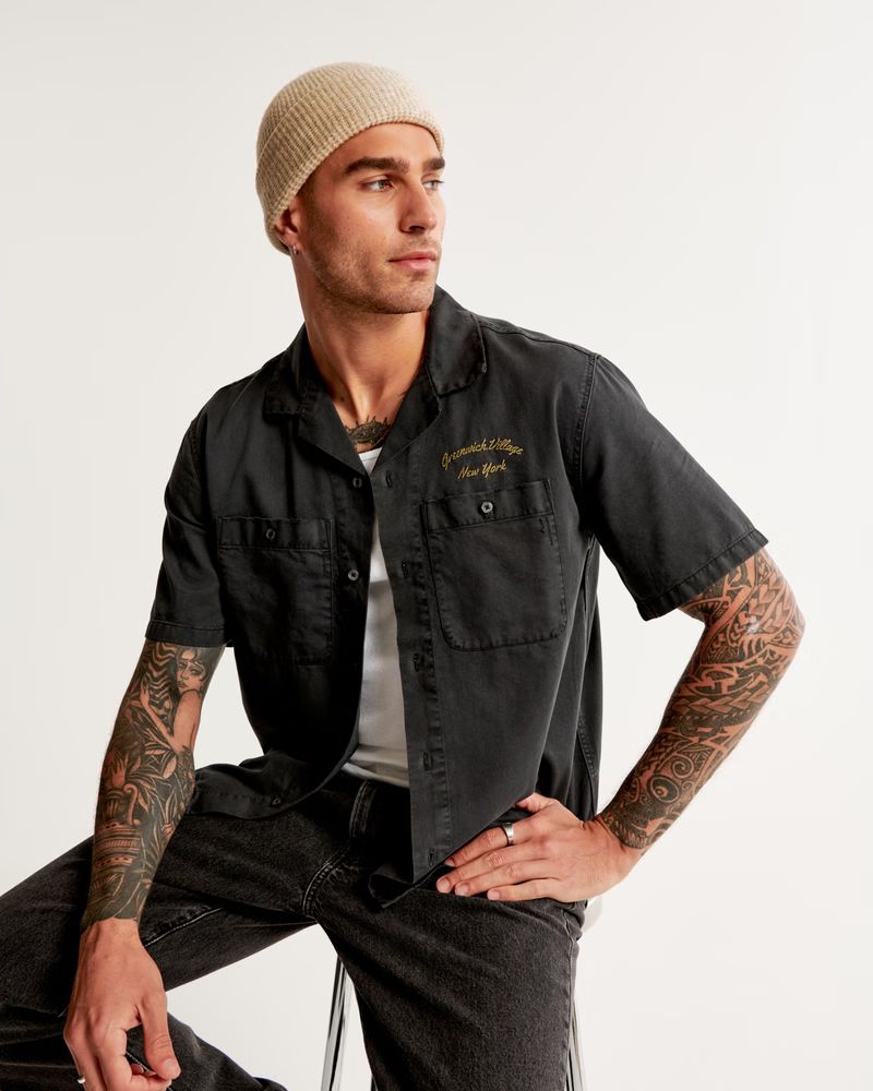 Camp Collar Workwear Graphic Button-Up Shirt | Abercrombie & Fitch (US)