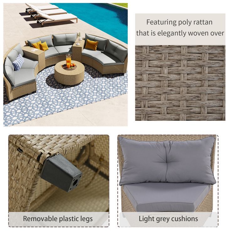 9PCS Patio Fan-shaped PE Rattan Conversation Set with Cushions and Table- ModernLuxe | Target