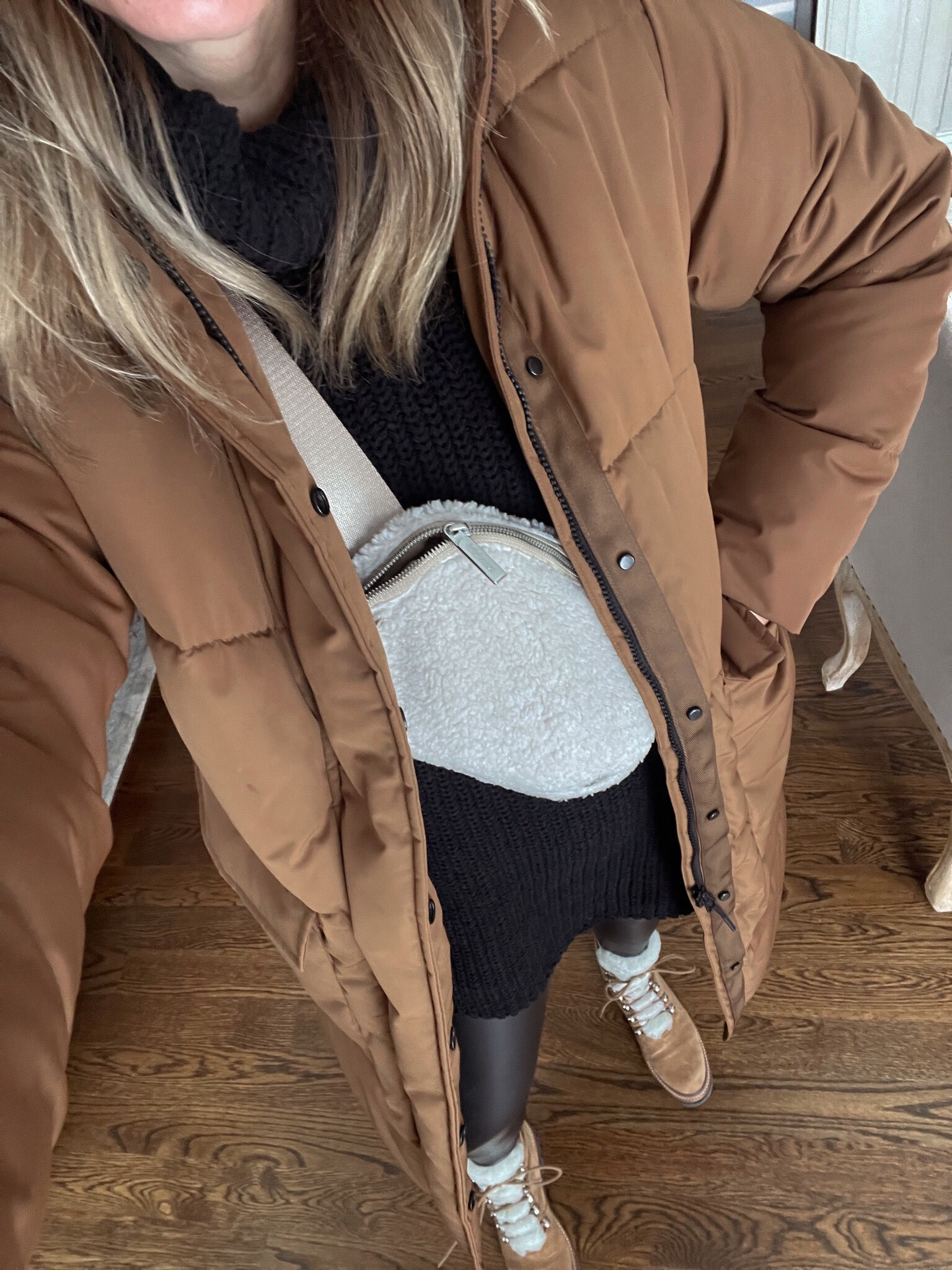 Everlane coat, fleece belt bag, faux leather leggings, winter outfit inspo 

#LTKSeasonal #LTKstyletip #LTKtravel