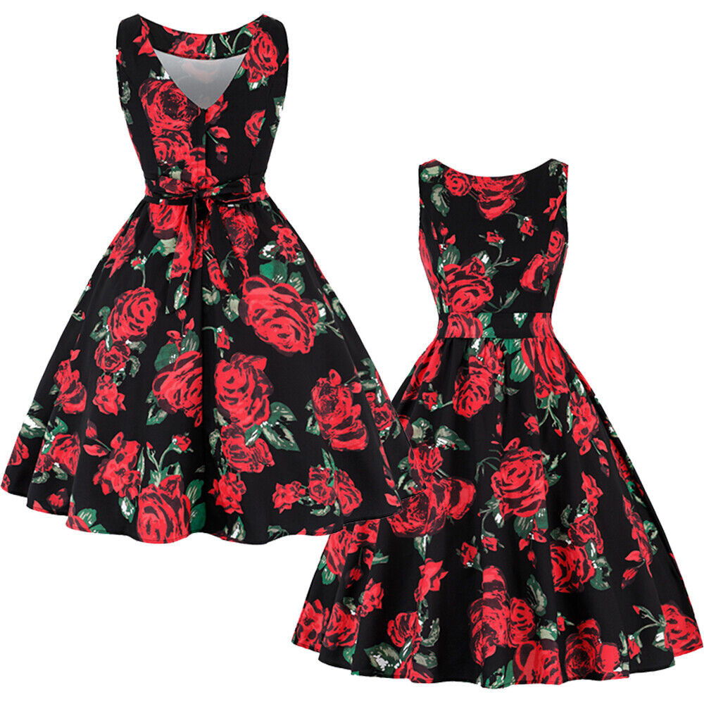 Womens Retro Rockabilly Pinup Hepburn Halter Sleeveless Party Swing Skater Dress  | eBay | eBay UK