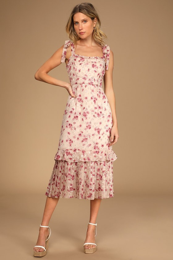 Terrace Views Taupe Floral Print Tiered Midi Dress- Mothers Day | Lulus (US)