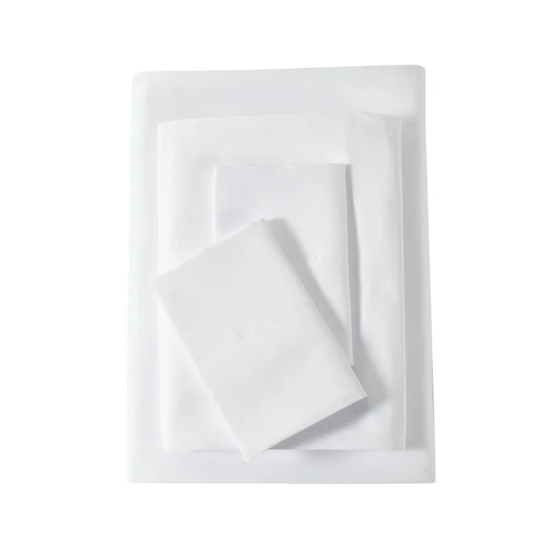 Mainstays Super Soft Recycled Brushed Microfiber Bed Sheet Set, Queen, Arctic White, 4 Piece | Walmart (US)