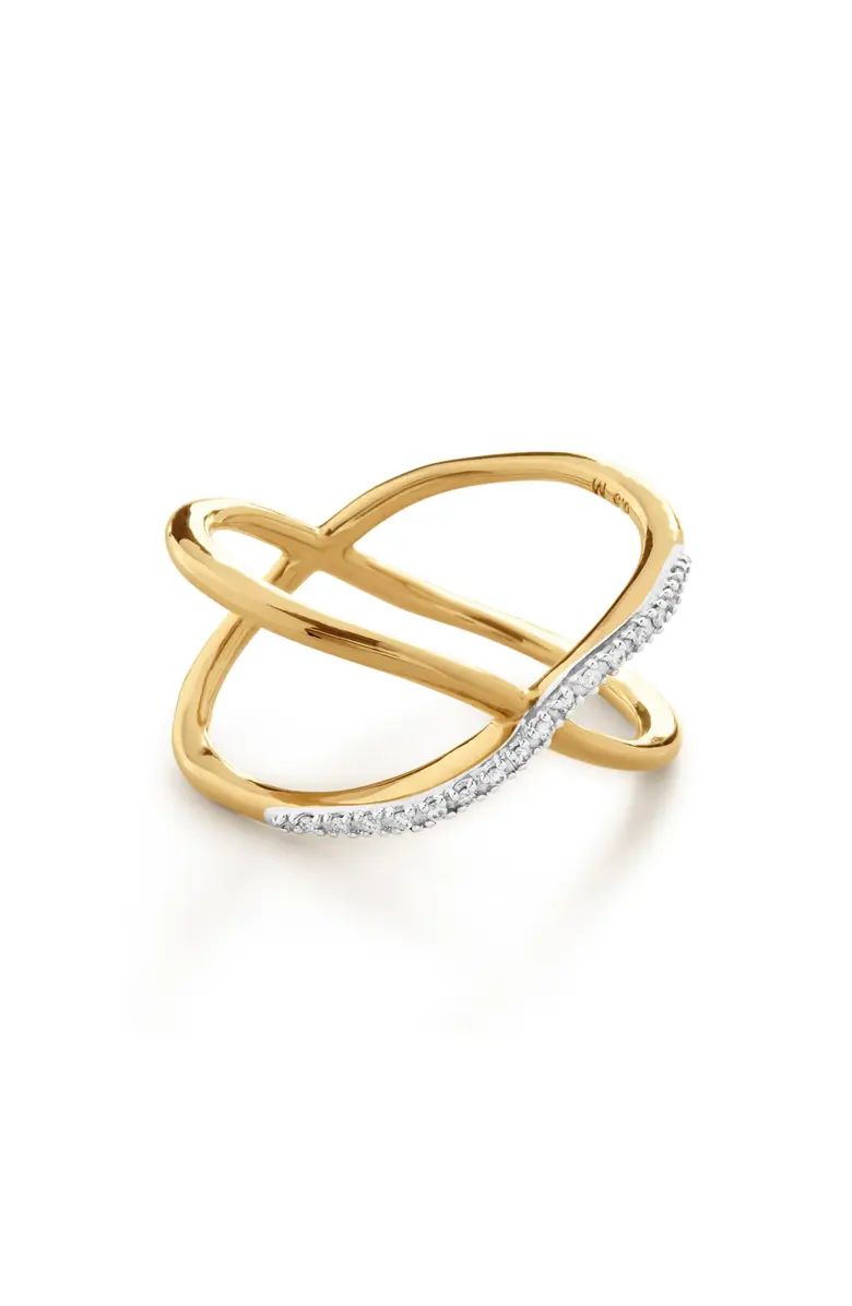 Riva Kiss 18K Gold Vermeil Pavé Diamond Crossover Ring | Nordstrom