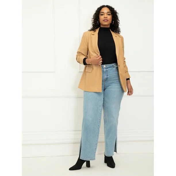 ELOQUII Elements Women's Plus Size Faux Leather Blazer - Walmart.com | Walmart (US)