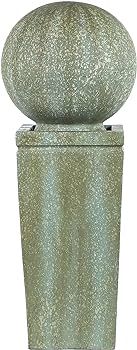 LuxenHome 34" Cement Outdoor Fountain, Patina Sphere Water Fountain, Pedestal Bubbler Waterfall F... | Amazon (US)