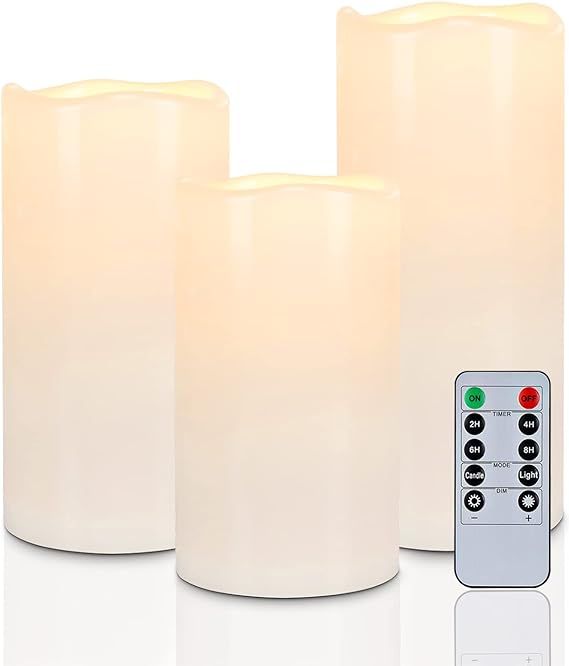 Homemory 6" 8" 10" x 4" Waterproof Outdoor Flameless Candles, Battery Operated Flickering LED Pil... | Amazon (US)