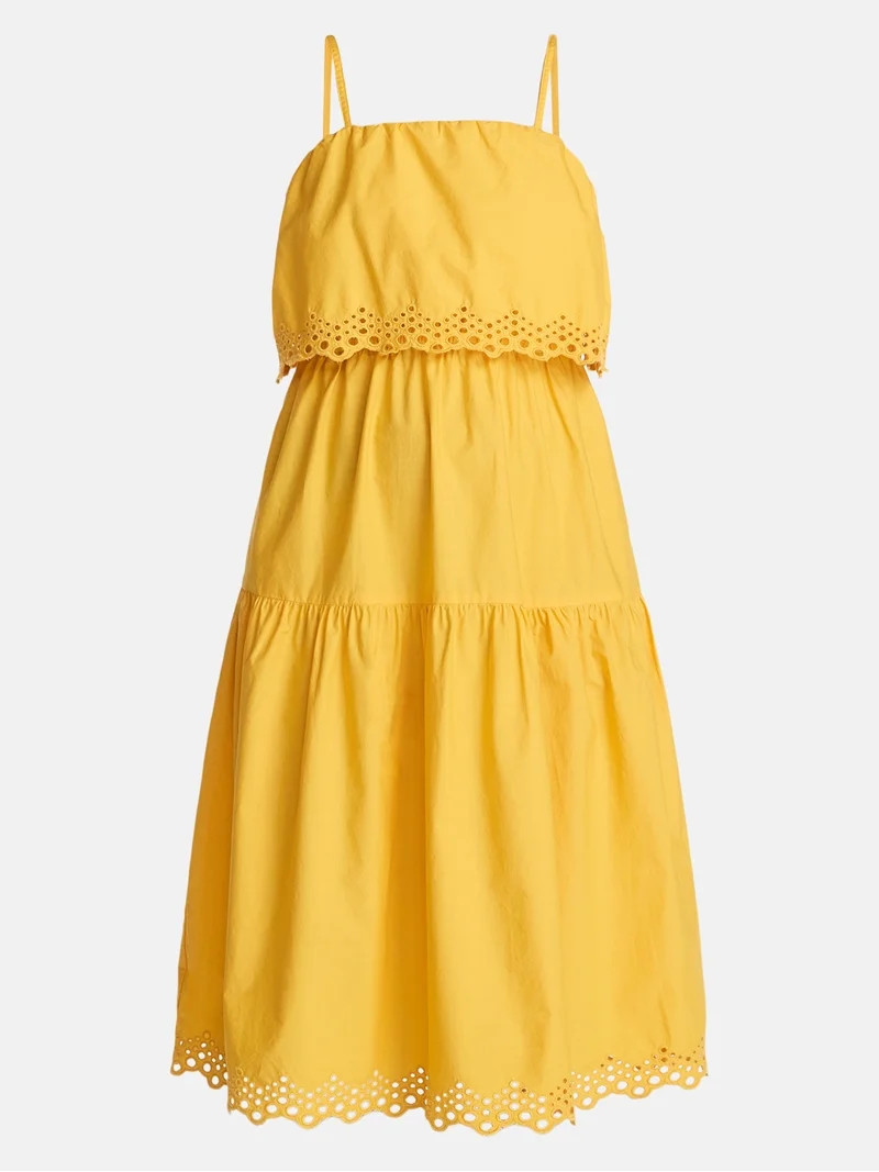 Time and Tru Women's and Women's Plus Eyelet Trim Cotton Midi Dress, Sizes XS-4X | Walmart (US)