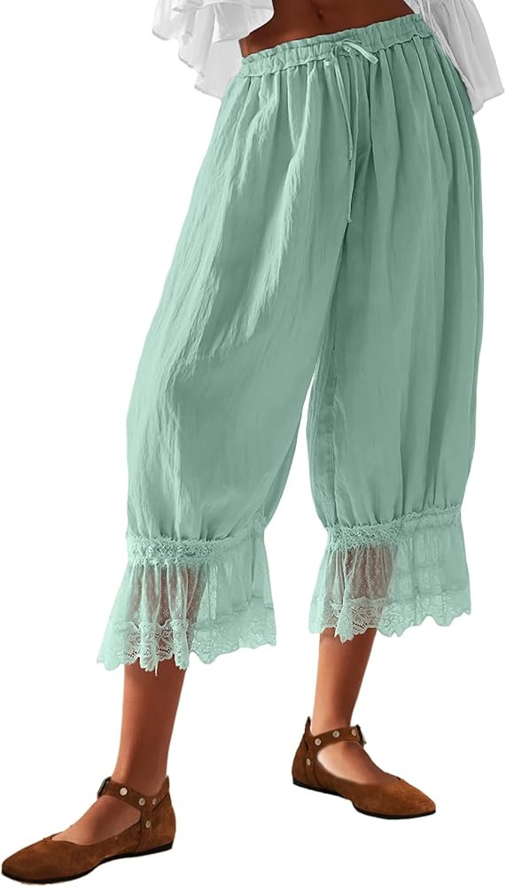 Carpi Ballon Pants for Women Ruffle Bloomers Lace Trim Y2k Pantaloons Mid Rise Cropped Pants Vint... | Amazon (US)