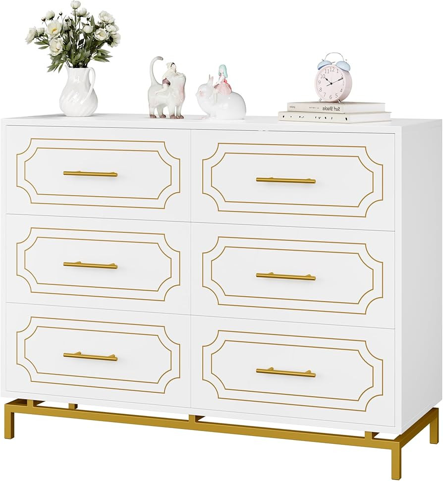 HITHOS 6 Drawer Dresser, White Double Dresser, Modern Tall Dresser Chest of Drawers, Wood Dresser... | Amazon (US)
