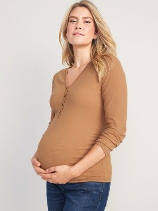 Maternity Long-Sleeve Rib-Knit Henley T-Shirt | Old Navy (US)
