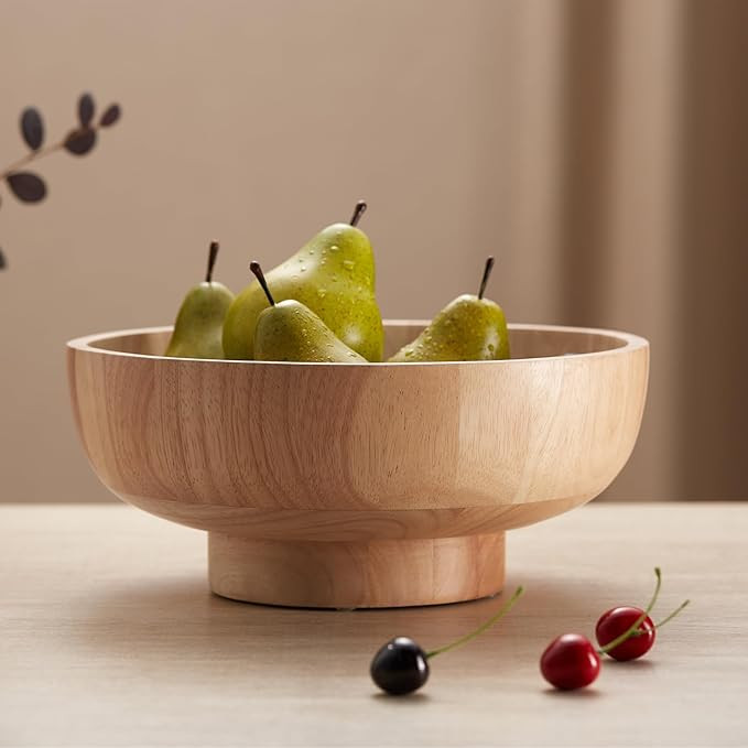 Black Wood Fruit Bowl for Kitchen Counter, 12-inch Diameter Large Wooden Fruit Bowl, Natural Wood... | Amazon (US)