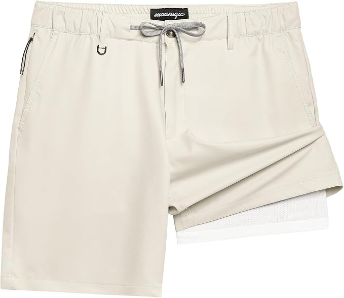 maamgic Men's Casual Shorts with Compression Liner 5/7 Inch Khaki Shorts | Amazon (US)