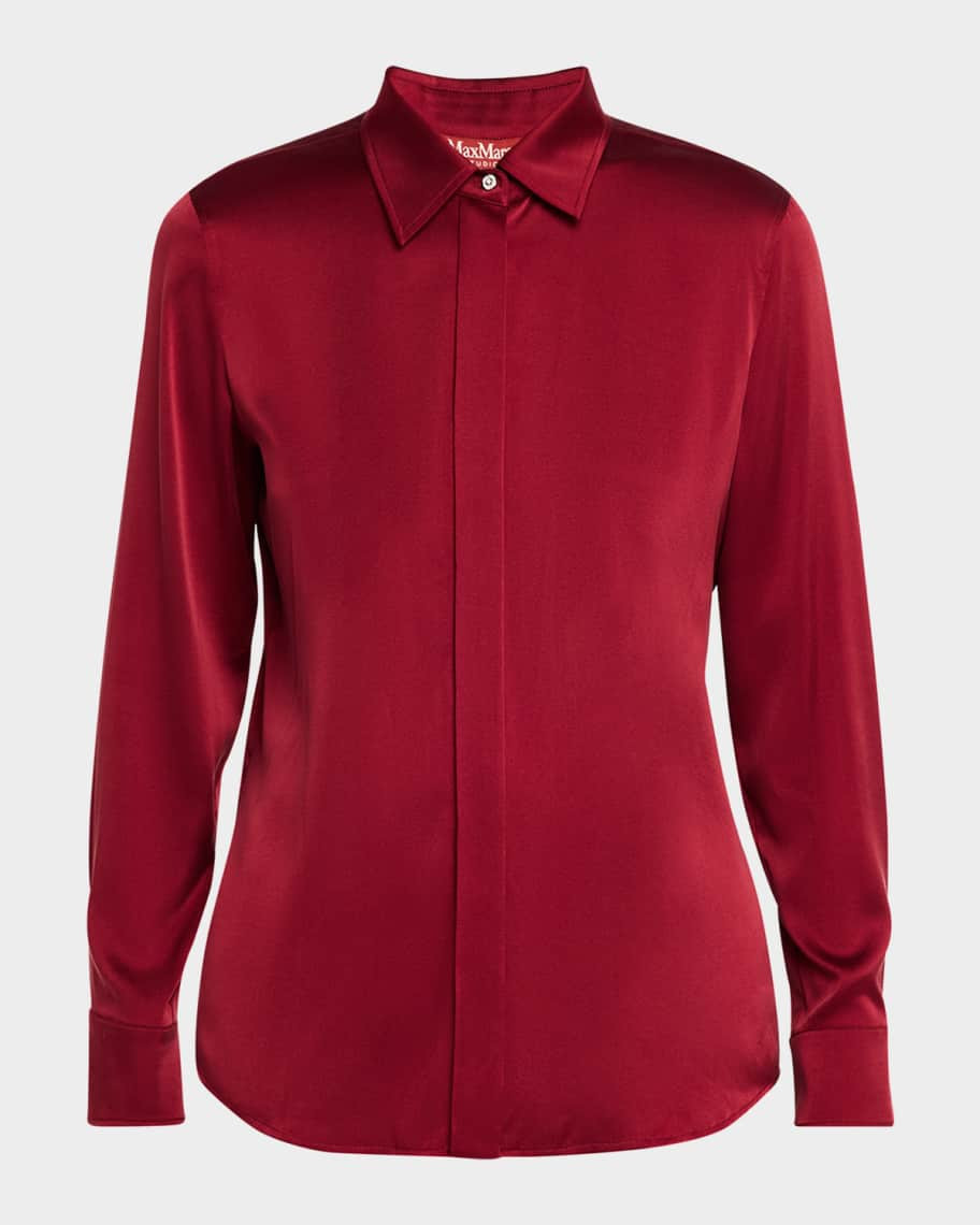 Max Mara Studio Baden Button-Down Stretch Silk Shirt | Neiman Marcus