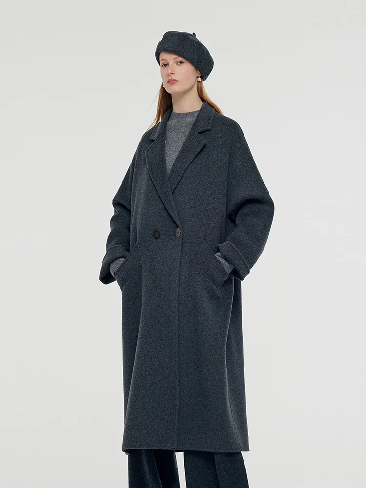 100% Wool Longline Unisex Overcoat - Dark Melange Grey / L | GOELIA