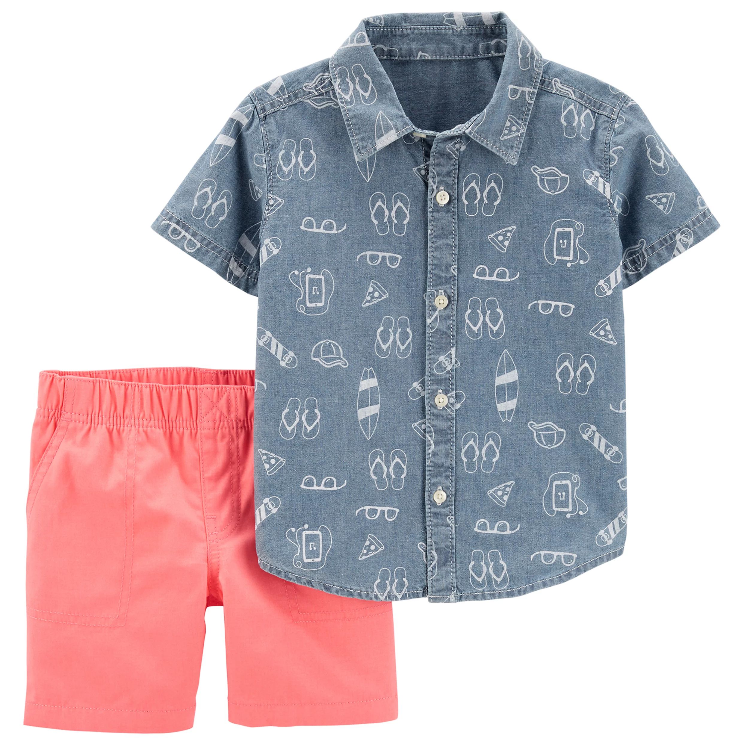 Baby Boy Carter's Beach Chambray Button Front Shirt & Canvas Shorts Set | Kohl's