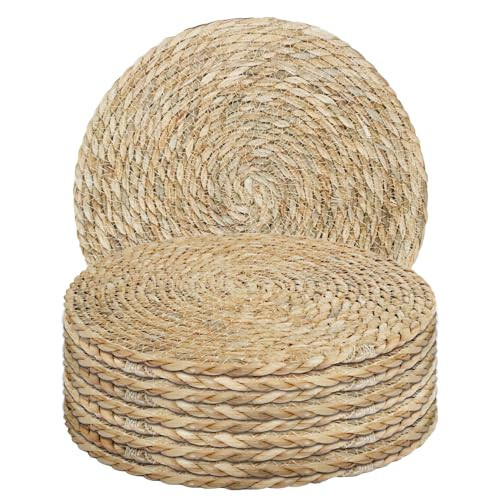 10 Piece Round Rattan Placemats & Round Woven Placemats, Natural Water Hyacinth & Rattan, 12" Farmhouse Table Mats for Dining, Rustic Home Decor or Wedding Reception. | Amazon (US)