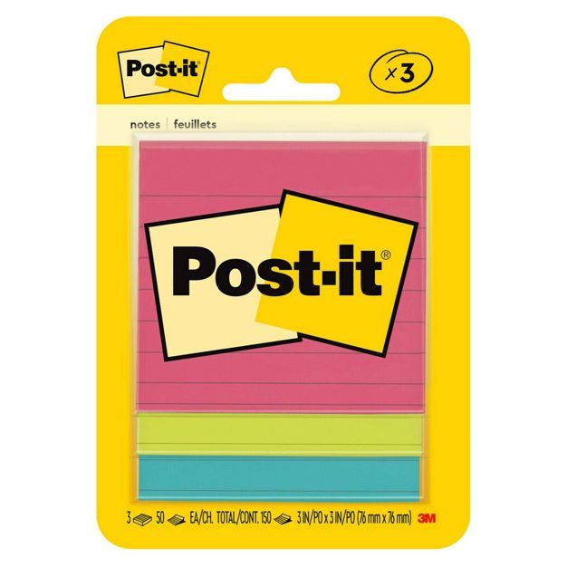 Post-it 3pk 3" x 3" Lined Super Sticky Notes 50 Sheets/Pad Poptimistic Collection | Target