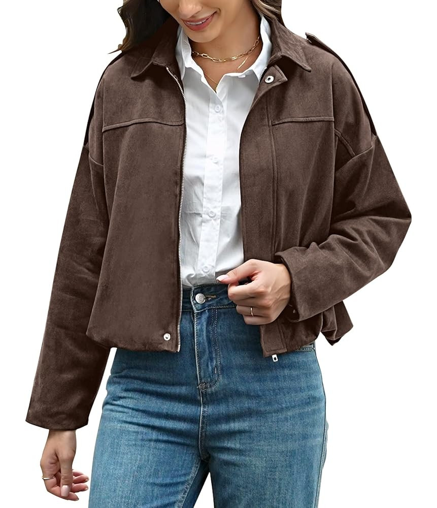 Womens Faux Suede Jackets Fall Fashion Outfits Coat Winter Clothes Open Front Cropped Jacket | Amazon (US)