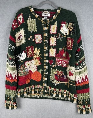 Vintage Tiara Harvest Cardigan Sz M Chicken Y2K Cottage Granny Core Chunky Knit | eBay US