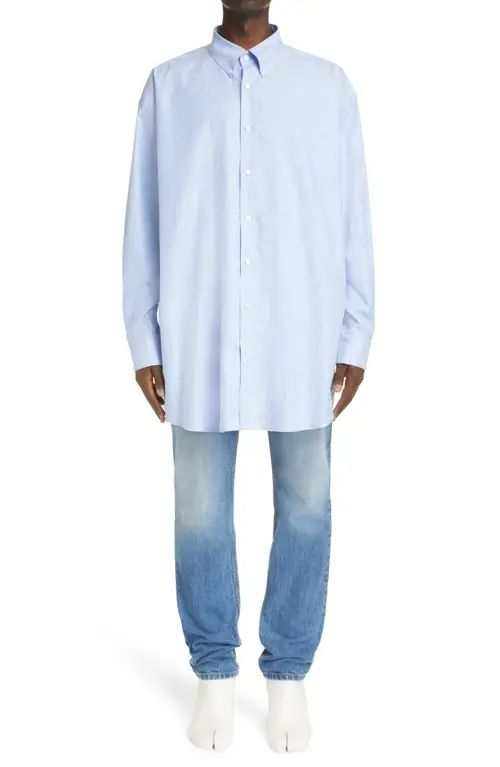Maison Margiela Décortiqué Cuff Oversize Cotton Poplin Button-Down Shirt in Light Blue at Nordstrom, | Nordstrom