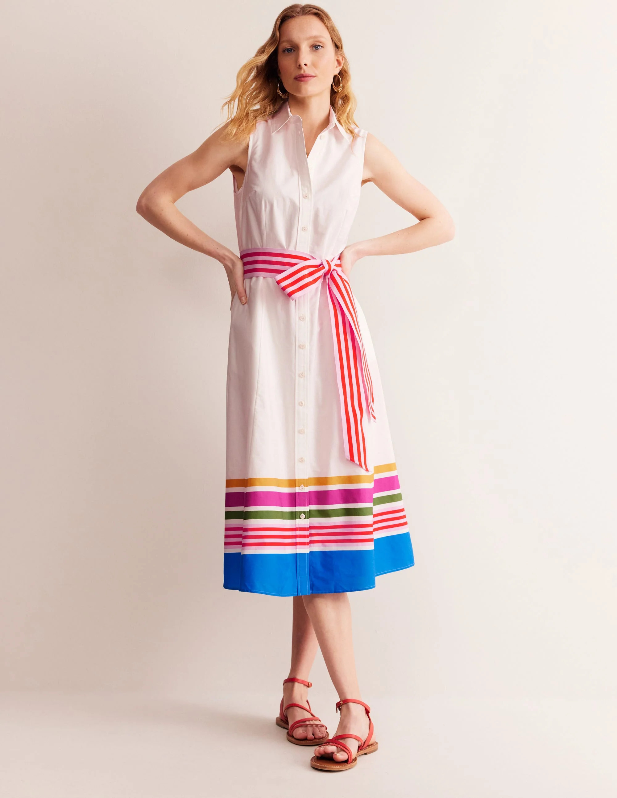 Kate Sleeveless Shirt Dress-Ivory and Multistripe | Boden (US)
