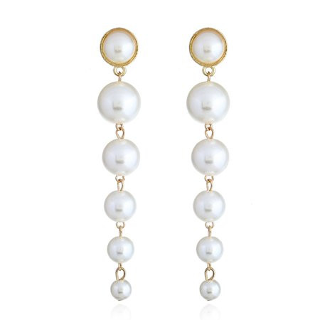 1 Pair Big Pearl Long Earrings Pearls String Statement Drop Dangle Earrings Women Girls Wedding Part | Walmart (US)