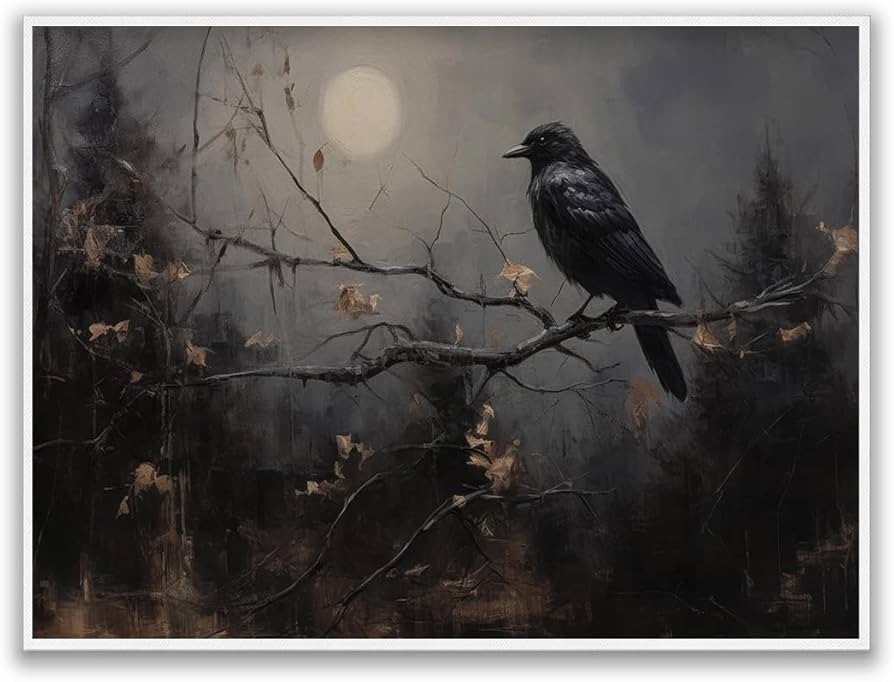 Halloween Vintage Wall Art Gothic Moody Rustic Dark Academia Black Crows Printable Wall Art Witch Black Crow Painting Halloween Poster Spooky Halloween Print for Living Room Decor 11x14in Unframed | Amazon (US)