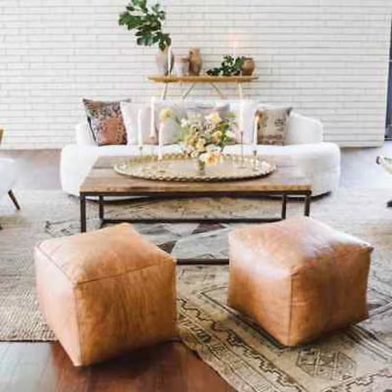 set of 2 Moroccan pouf, leather pouf, pouf handcrafted ,Ottoman  pouf, handmade puff, moroccan po... | Etsy (US)