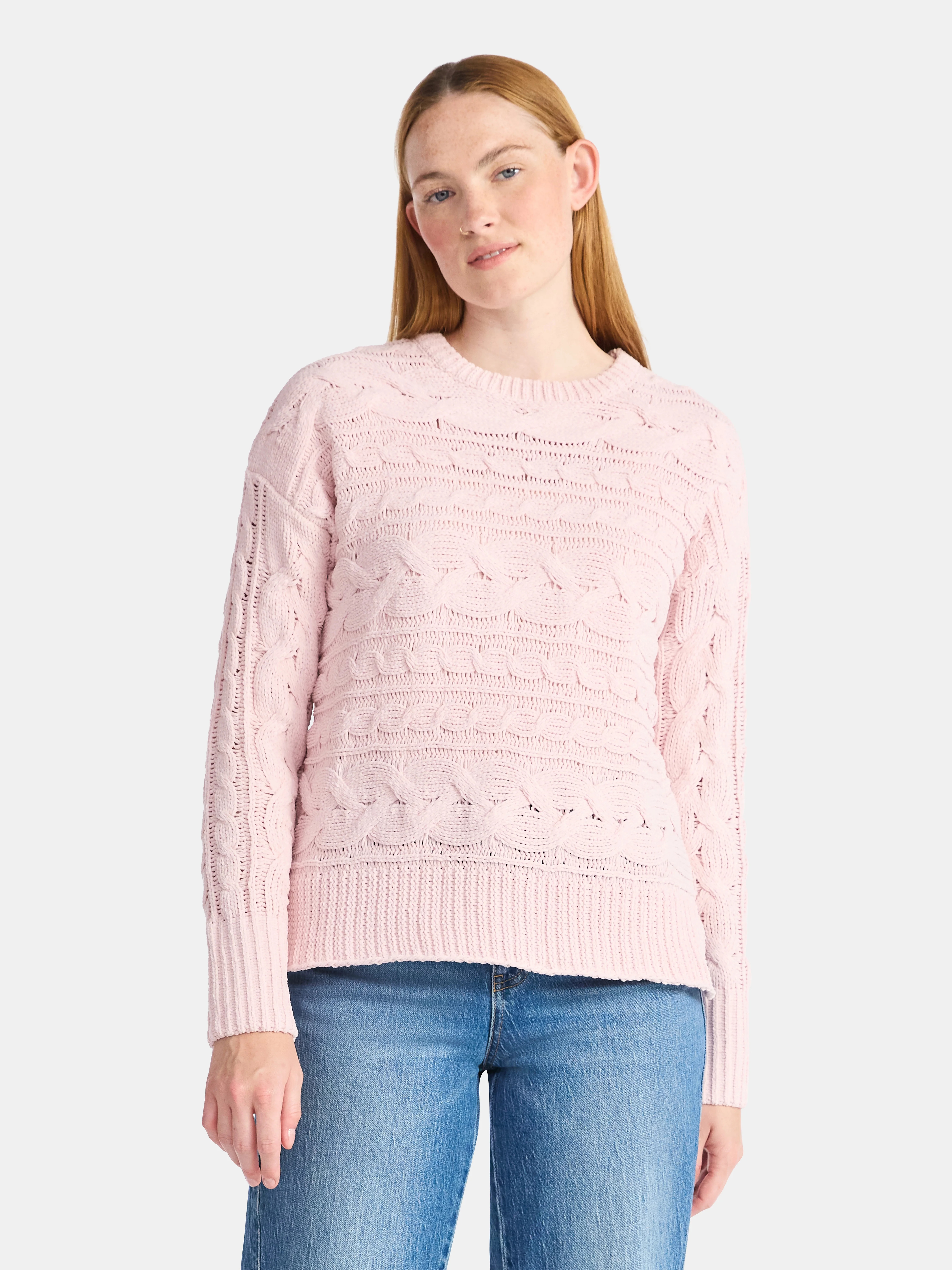Time and Tru Women's Chenille Cable Knit Crewneck Sweater, Midweight, Sizes XS-XXXL - Walmart.com | Walmart (US)