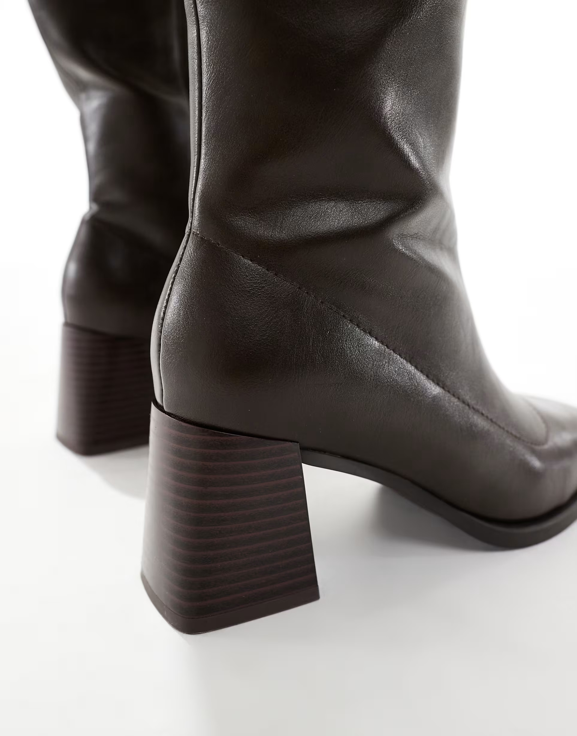 London Rebel Isla block heeled knee boots in chocolate | ASOS (Global)