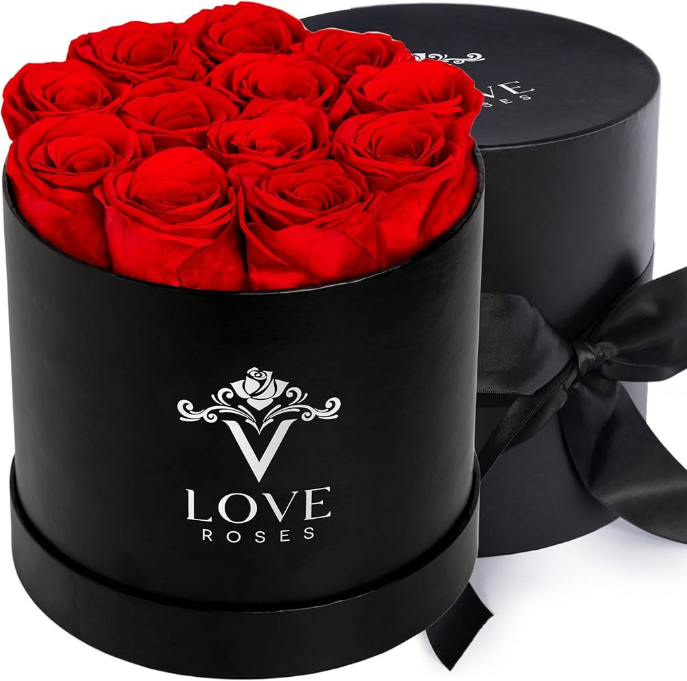 VLove® Forever Roses in a Black Box | Real Roses Forever Flowers Box | Naturally Preserved Flowe... | Amazon (US)