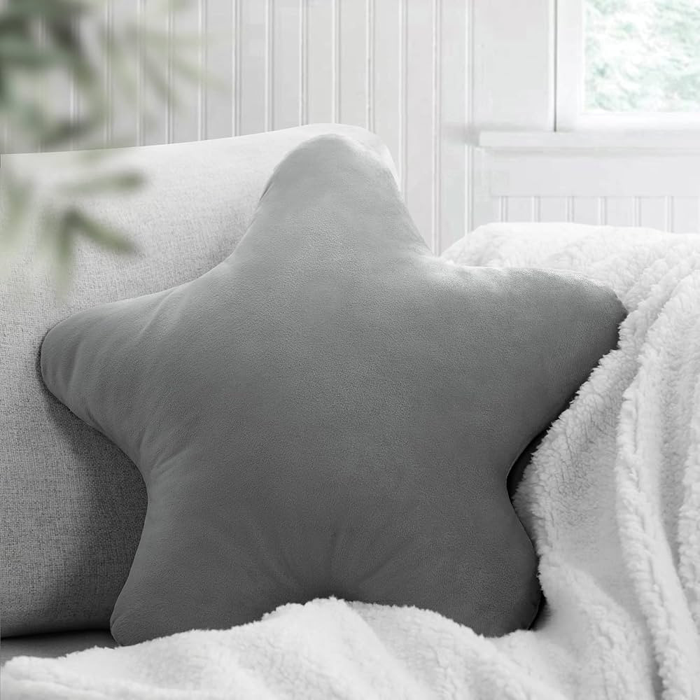 Ashler Cute Star Shaped Throw Pillows, Grey 3D Decorative 18x18 in Velvet Plush Pillow, Soft Prep... | Amazon (US)
