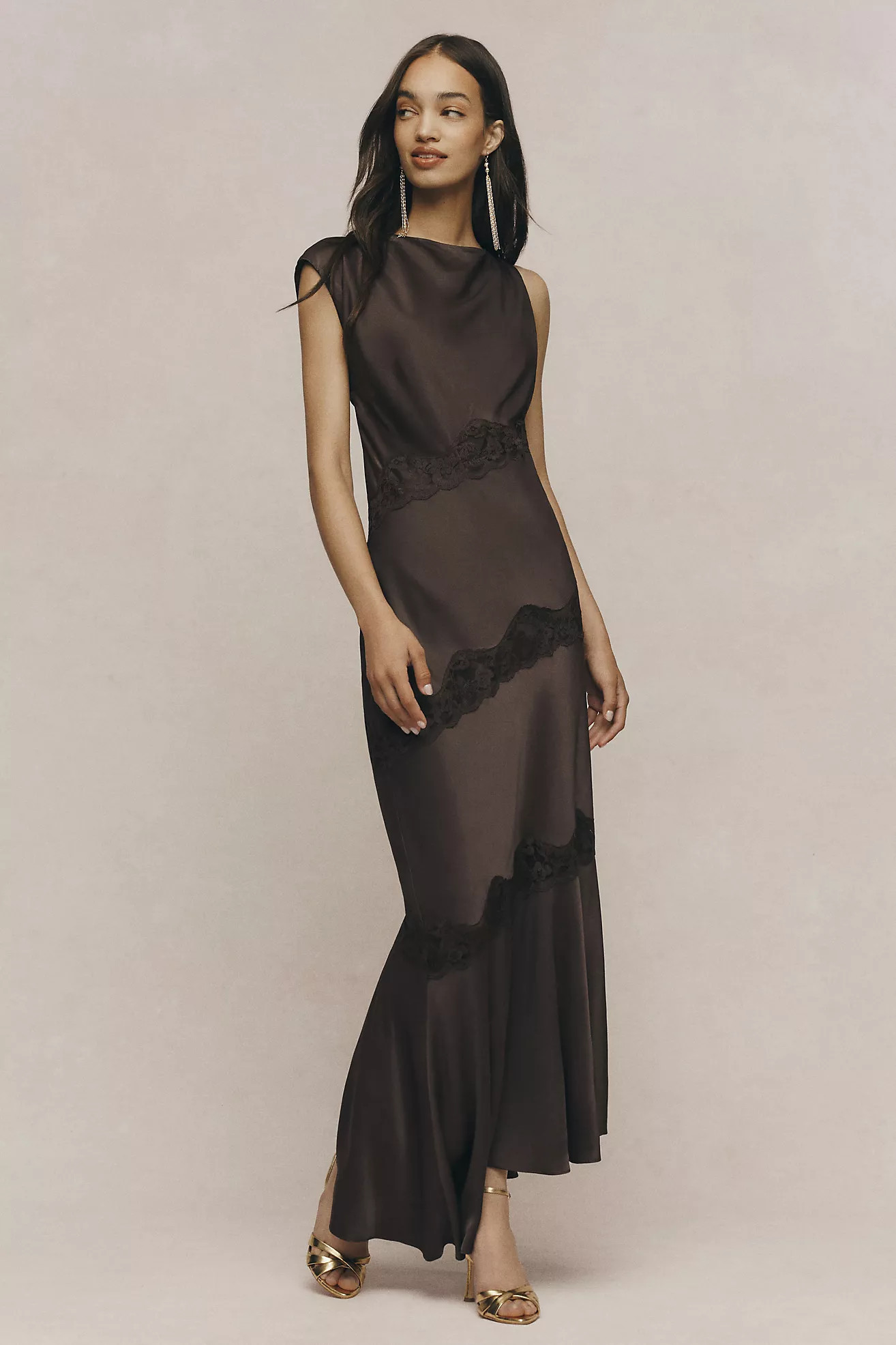 BHLDN Cap-Sleeve Satin Maxi Dress | Anthropologie (US)