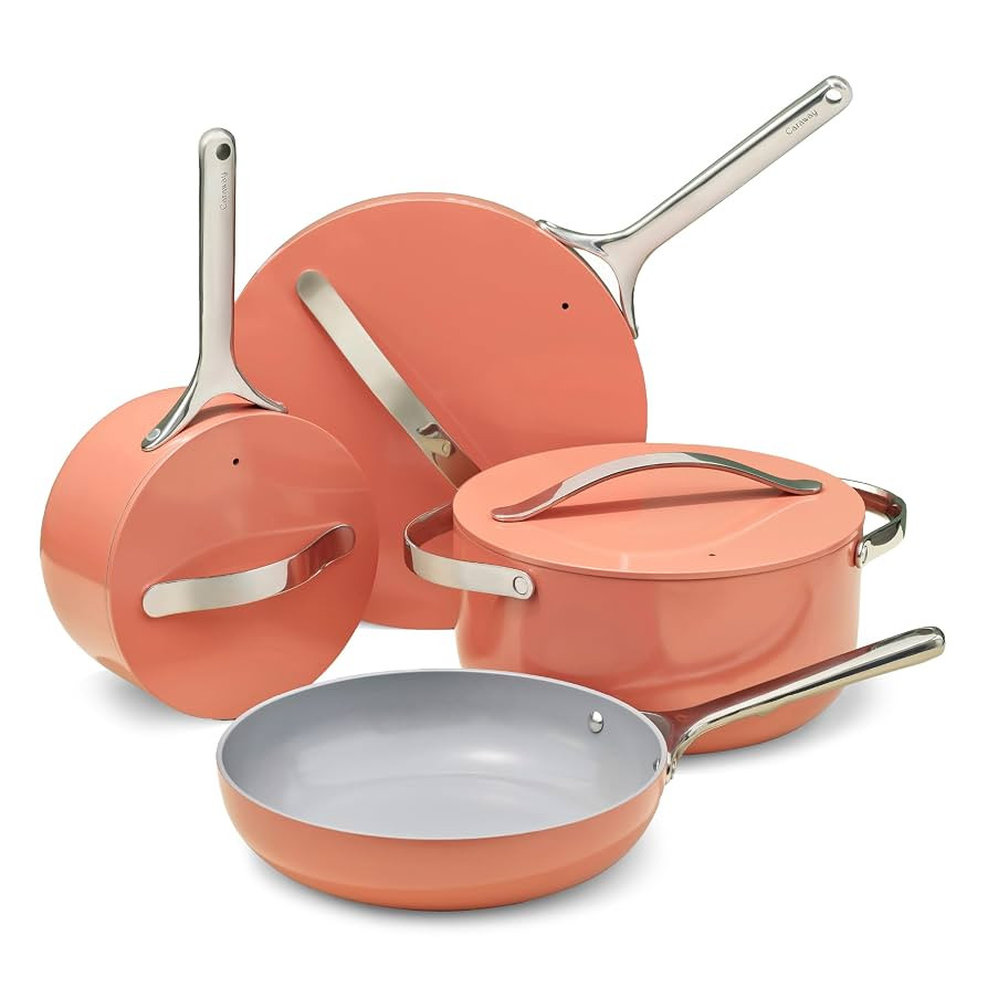 Caraway Nonstick Ceramic Cookware Set (12 Piece) Pots, Pans, Lids and Kitchen Storage - Non Toxic... | Amazon (US)