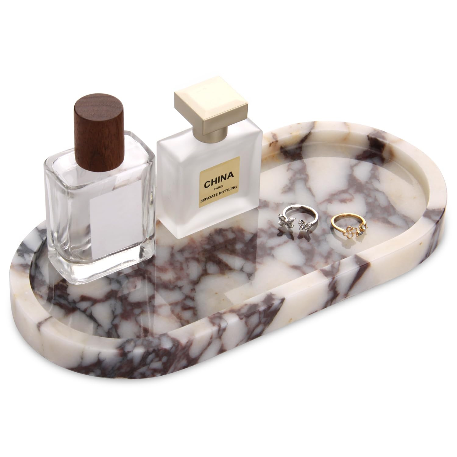 Natural Marble Tray Oval, Bathroom Vanity Tray for Countertop, Elegant Stone Decorative Organizer... | Amazon (US)